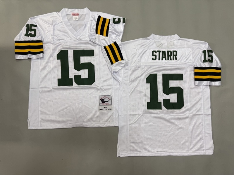 Men 2025 Green Bay Packers #15 Starr white Throwback Limited NFL Jersey style 001->green bay packers->NFL Jersey